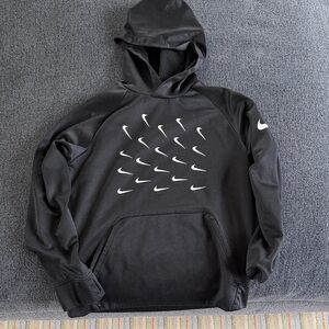Nike Men's Black Hoodie with White Swooshes